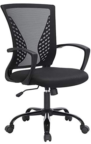 SONGMICS Bürostuhl, Ergonomischer Schreibtischstuhl, Atmungsaktives Netz | Drehsessel, 64 x 64 x (96-104) cm, 15° Wippfunktion, Homeoffice, Tintenschwarz, Kime Kollektion, OBN22BK
