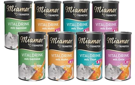 arelf Bundle Miamor Trinkfein Vitaldrink 8 x 135ml + Miamor Cream Sachet | Katzengetränk mit Huhn, Thunfisch, Ente & Gemüse | Schmackhafter Trinksnack | Ohne Zucker, Milch & Getreide