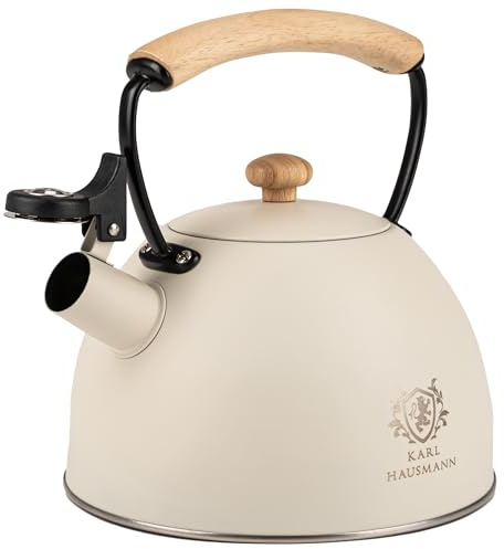 KARL HAUSMANN Wasserkessel Induktion - 2.5L - Cremig Teekessel mit Automatischer Pfiff - Edelstahl Wasserkocher für Induktionsherd, Gasherd und Elektroherd - Pfeifkessel - Teekanne - Flötenkessel
