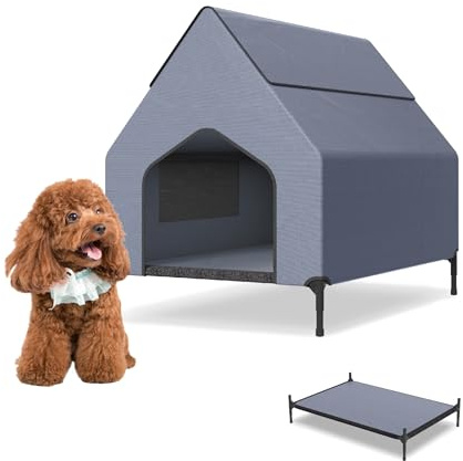UISEBRT 2 in 1 Hundeliege & erhöhtes Bett, überdacht, Outdoor-Zelt für kleine und mittelgroße Hunde bis 40 kg, ideal für Garten, 91 x 65.5 x 86.5 cm