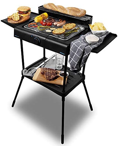 Cecotec Elektrogrill PerfectSteak 4250 Stand mit 2400 W, Grillrost aus Edelstahl, Ständer mit großer Oberfläche, 3 Höhenstufen und Windschutzpanel, Edelstahl, PerfectSteak