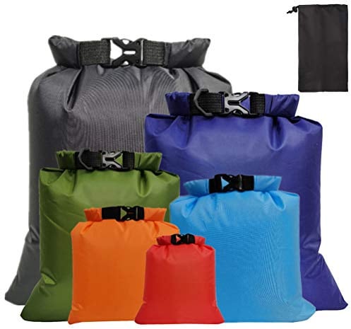 kuou 6 Stück wasserdichte Aufbewahrungsbeutel, 1,5/2,5/3/3,5/5/8L Lightweight Trockenbeutel Polyester Packsäcken Dry Bag Set für Wassersport Wandern Camping(Mehrfarbig)