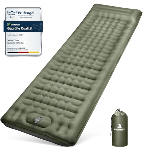 WARMTUYO Isomatte Camping, 12CM Verdicktes Aufblasbare Matratze Kleines Packmaß, Wasserdicht Luftmatratze Outdoor mit Fußpressepumpe und Kissen, Anti-Ripstop Schlafmatte für Wandern und Strand