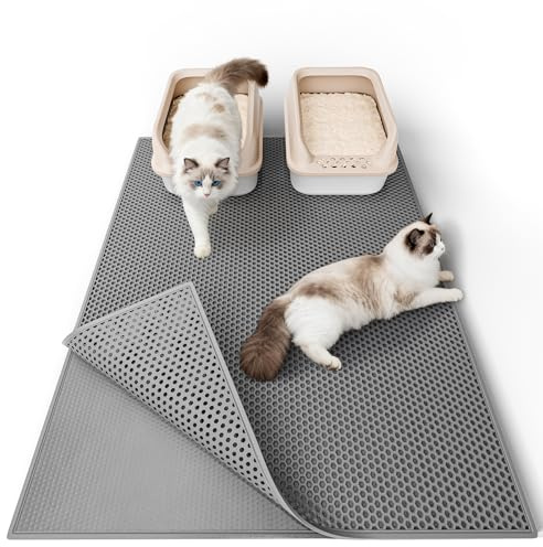 Garoopion Katzenklo Matte, 90x76cm Eva Katzenstreu Matte, Waben Katzenmatte katzenklo, Doppelte Schichte, Grau,1 Seite Verbunden