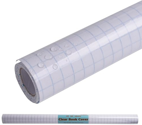 LParkin Buchschutzfolie Selbstklebend Transparent, 45 x 150 cm, Reiß- & Wasserfest, 0,07 mm Dick, Glänzend aus Robuster Polypropylen-Folie