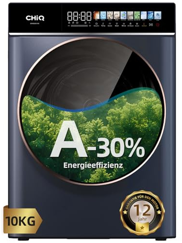 CHiQ Waschmaschine 10 kg, EEK A-30% | LED-Touchscreen, 1400 U/M | 12 Waschzyklen Speed Wash, Eco, Dampf, Timer | Frontlader washer, Wohnungen, Hotels, Schwarz, CW106581AX