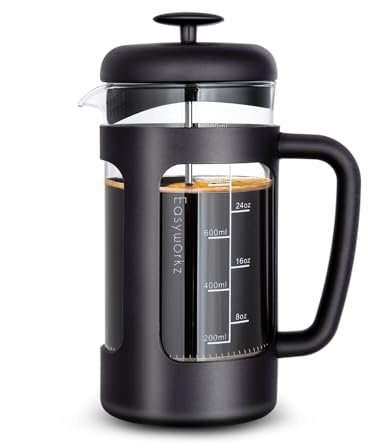 Easyworkz French Press 1000 ml Kaffeebereiter Kaffeepresse mit Borosilikatglas,rutschfester weicher Griff,Schwarz