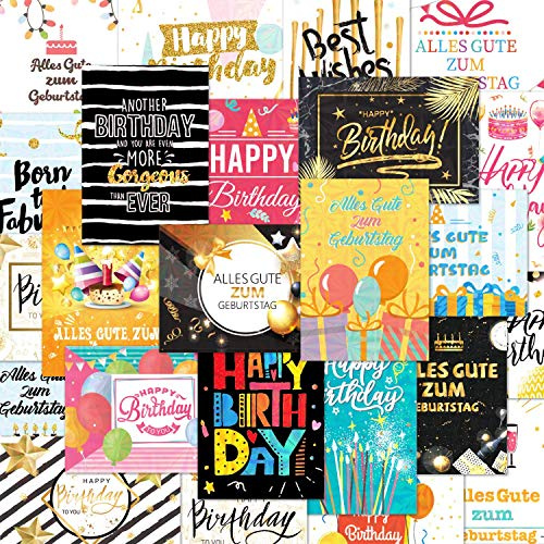 24 Holographic Glückwunschkarten im Sortiment, 24 Designs Geburtstagskarten Packung mit 24 Umschlägen und 24 Aufklebern, für alle Altersgruppen geeignet