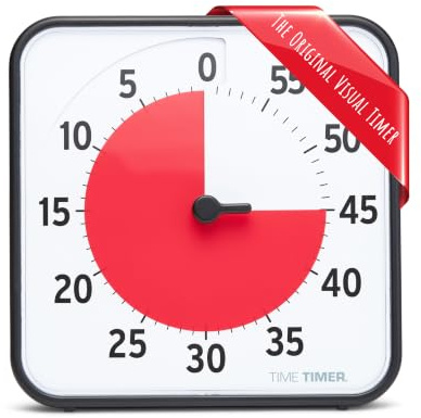TIME TIMER ORIGINAL Medium 19x19cm - 60 Minute Visueller Analog-Timer Uhr - Optionaler Akustischer Alarm (Lautstärkeregler) Kein lautes Ticken; Zeitmanagement-Gerät (Schwarz)