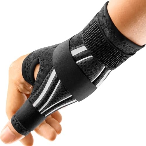 FREETOO Ergonomische Daumenbandage Rechts und Links, Atmungsaktive und Weiche Daumenschiene, Daumenorthese bei Arthrose, Sehnenscheidenentzündung, Schnapdaumen, Damen und Herren, S/M, Schwarz/Weiß
