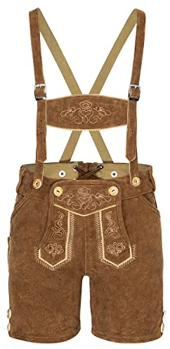 TR Martha Lederhose Kinder Kurz - Trachtenhose Jungen - Größe 92-140 - Kurze Kinderlederhose mit Träger für Jungen - Oktoberfest Hose - Trachtenlederhose Hellbraun (104)