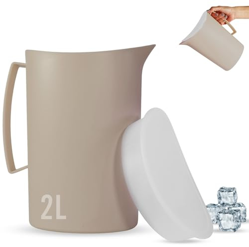 Mypicompany Wasserkrug aus hochwertigem Kunststoff, 2 l, BPA-frei, multifunktional für Feiern und Aktivitäten im Freien, Wasserkrug, brauner Kunststoff.
