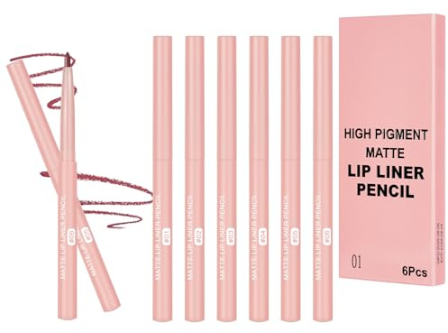 LOPHE Lipliner Set 6er wasserfest matt | Langanhaltende Lippenkonturstifte mit voller Textur, matt