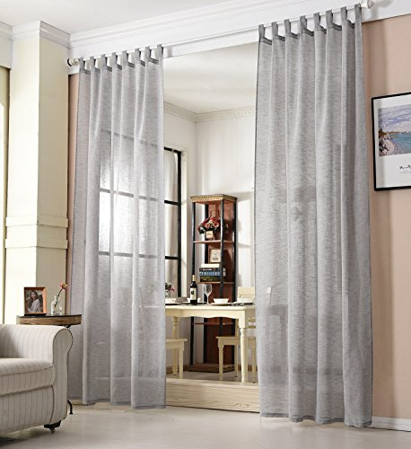 WOLTU Gardinen Schlaufen Leinenoptik halbtransparent 140x225cm Dunkelgrau | Schlaufenschal und Leinenoptik Vorhänge für Wohnzimmer Schlafzimmer, moderne Stores mit weichem Licht 225cm Lang（1 Stück）