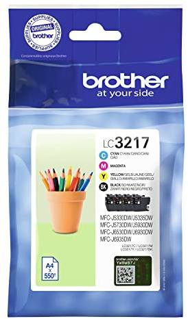 Brother Tintenpatronen LC3217C/LC3217M/LC3217Y/LC3217BK Standard-Ergiebigkeit, Cyan/Magenta/Gelb/Schwarz, Multipack Einzeln Einheitsgröße Schwarz/Cyan/Magenta/Gelb, LC3217VAL