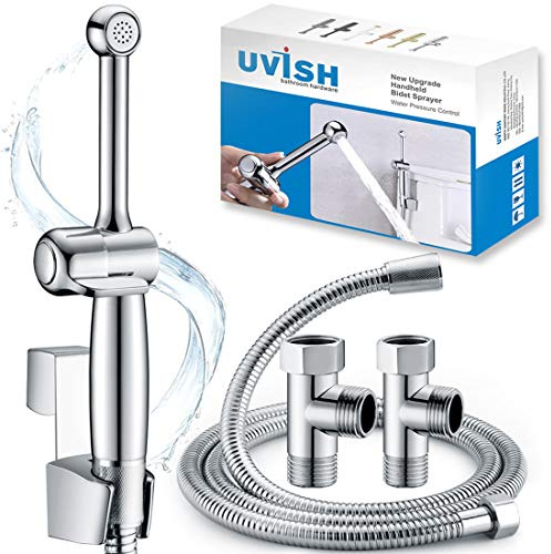 Bidet Handbrause für Toilette Bidet Sprayer, Uvish 7.9 Aufsatz Duschkopf mit Einstellbarem Druck G1/2 & G3/8 Toilette Ventil, Muslimische Dusche Shattaf für WC Persönliche Hygiene,Chrom