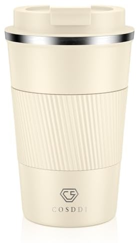 CS COSDDI Thermobecher- Isolierbecher, Edelstahl Travel Mug, 13oz/380ml Vakuum auslaufsicher Reisebecher mit Deckel, Autobecher, doppelwandig isoliert für Kaffee, Wasser und Tee, Kaffee-to-go Becher