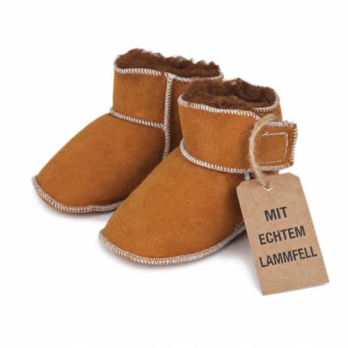 Sonia Originelli Krabbelschuhe Baby Lammfell Leder Klettverschluss | Rundum mit Fell gefüttert bis unter die Fußsohle, hoher Schaft über dem Knöchel, angenehmes Fußklima