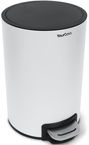 YourCasa Mülleimer Bad [5L] aus Edelstahl für Badezimmer [Softclose] - Badmülleimer Klein - Kosmetikeimer mit Deckel und Softclose – Abfalleimer WC Eimer - Badeimer Kosmetikmülleimer Toilette (Weiss)