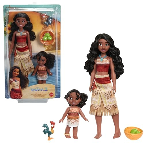 Mattel Disney Vaiana 2er-Set mit 2 Schwestern-Modepuppen | Bewegliche Vaiana und Simea Puppen in Film-Looks, Tierfreund und 2 Accessoires, inspiriert vom Film, JBT66