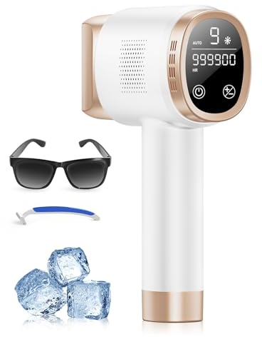 IPL Geräte Haarentfernung mit Kühlfunktion, 3-in-1 Laser Haarentfernung, 600-1200NM Effizient und 9 Energiestufen 21 J Max. Energie für Damen/Herren, Gesich, Bikini, Körper