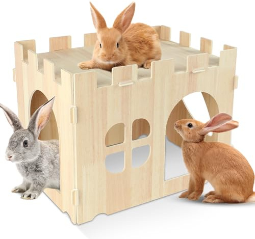 Sbayool Großes Kaninchenhaus und Versteck aus Holzkaninchen, abschließbares Spielhaus für Innenbereich, erwachsene Kaninchen, Meerschweinchen, Chinchilla-Lebensraum