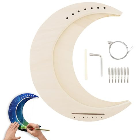 OriGlam Mondförmige Lyre Harfe 7 Saiten DIY Leier, Holz Harfe Saitenharfe Saiteninstrumente, Machen Sie Ihr eigenes Lindenholz
