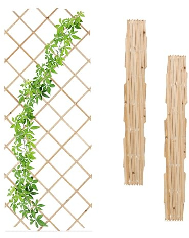 Relaxdays Rankgitter ausziehbar, 3er Set, Rankhilfe Kletterpflanzen, 180x90 cm, Garten, Balkon, Terrasse, Holz, Natur