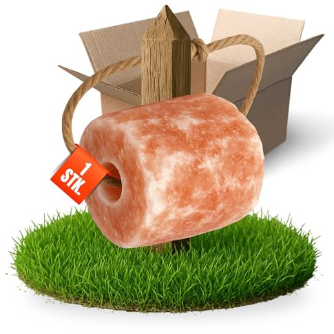 Kristallsteinsalz Leckstein mit Kordel - Stein 2kg - 2,5kg aus echtem Himalaya Salz - naturbelassener Salzleckstein für Pferde, Ziegen & Wildtiere - Robustes Stall & Weide Pferdezubehör