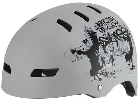 Kinder Fahrradhelm AERO – Fahrrad Halbschalenhelm für Kinder, ABS-Schale, robuster Kinderhelm für Radfahren, Skateboarden und Reiten, Weiß matt mit Print, Größe M, 52 – 59 cm