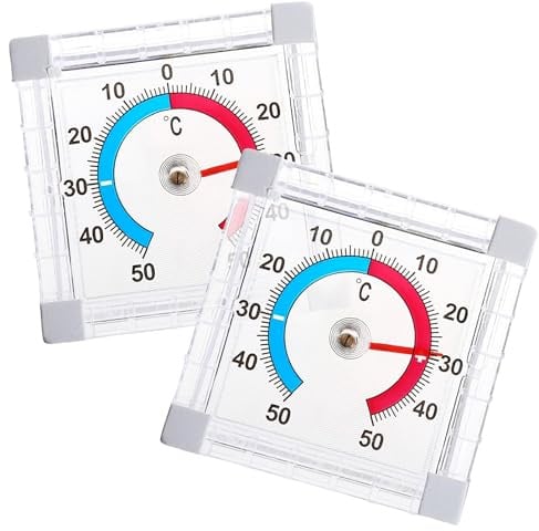 2 Stück Self Adhesive Fensterthermometer Aussen, + - 50°C Aussenthermometer Wetterfest, fensterthermometer aussen selbstklebend, Wetterfestes Außen Analog für Garten, Geeignet für Indoor Outdoor