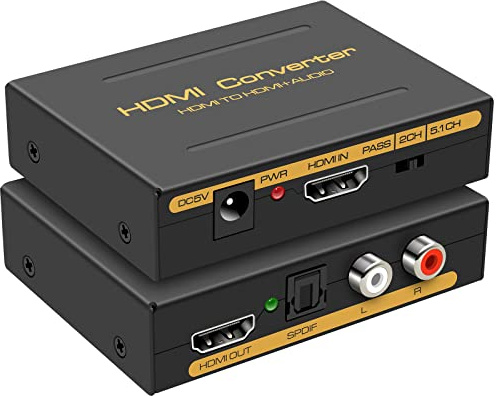 HDMI Audio Extractor Optisch Adapter HDMI Audio Splitter Konverter Cinch L/R Stereo Ausgang unterstützt 4K30Hz PCM für PS5 PS4 Xbox Monitor