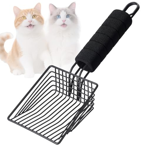 BasicForm Katzenstreuschaufel aus Metall - Schnell Siebende Tiefe Schaufel mit Handlichem Griff, Entwickelt für Besitzer Mehrerer Katzen