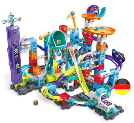 VTech Marble Rush - Space Magnetic Set XL300 E – Interaktive Murmelbahn mit spannenden Bahnelementen, verschiedenen Aufbaumöglichkeiten und Licht- und Soundeffekten – Für Kinder von 4-12 Jahren