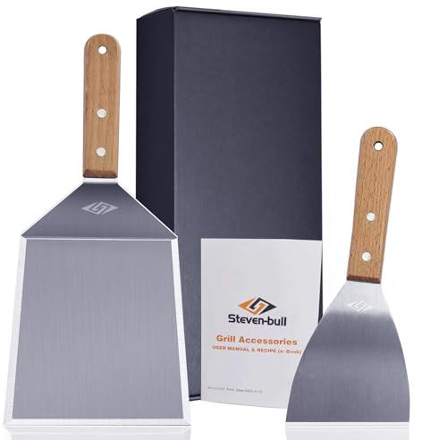 STEVEN-BULL S Pfannenwender Edelstahl für Smash Burger | Grillspachtel mit Holzgriff for Grillen, Plancha Spachtel, Grill Geschenke für Männer