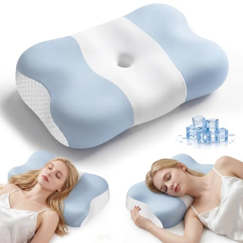 VYLEE Memory Foam Nackenkissen, Schmetterlingskissen Ergonomisches Kissen | 55.5 x 31 x (10,4 / 8,9) cm, Seitenschläferkissen Kopfkissen Nackenstützkissen für Seiten-, Rücken- und Bauchschläfer