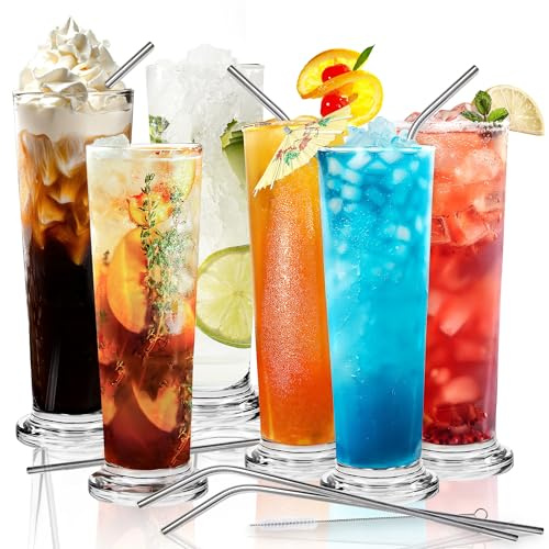GIESSLE® 6x 500ml Longdrinkgläser - Eiskaffee- & Cocktailgläser mit Zubehör