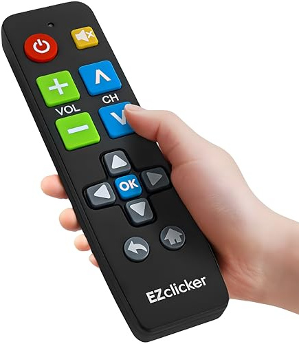 EZclicker Universal-TV-Fernbedienung mit großen Tasten, schwarz, einfach zu bedienen, funktioniert mit großen TV-Marken (2 x AAA-Batterien nicht im Lieferumfang enthalten)