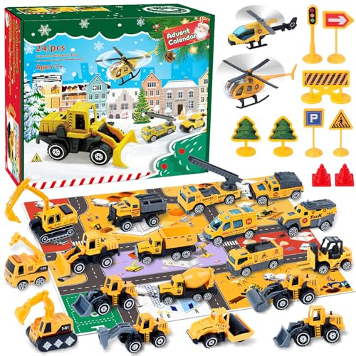 Adventskalender 2026 Kinder,Adventskalender Auto Kinder Spielzeug ab 3-12 Jahre Junge Mädchen Weihnachtskalender Baustelle 24Tage Kindergeburtstag Gastgeschenke Kleine Geschenke für Jungen