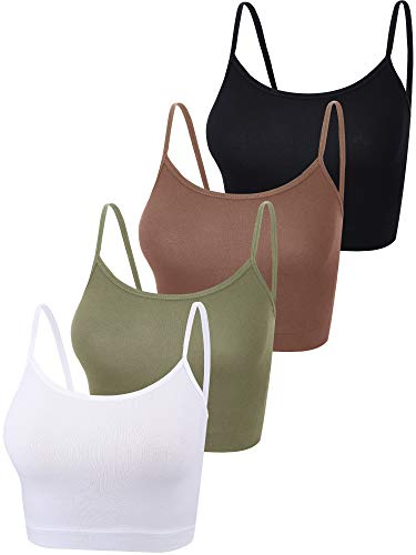 BOAO 4 Stück Crop Top Damen, S, Schwarz, Kaffee, Grün, Weiß