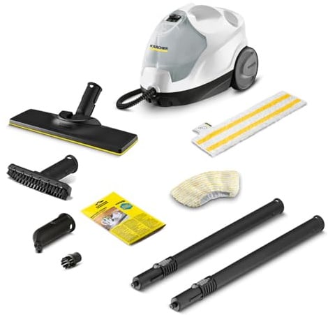 Kärcher Dampfreiniger SC 4 EasyFix, Dampfdruck: 3,5 bar, Aufheizzeit: 4 min., Leistung: 2.000 W, Flächenleistung: 100 m², 2-Tank-System: 0,5 l + 0,8 l, mit Bodenreinigungsset EasyFix, Weiß