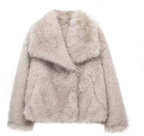 ZhuiKun Damen Kunstpelz Mantel Kurzer Felljacke Faux Pelz Winterjacke Kunstfell Einfarbig Dicker Parka Wintermantel