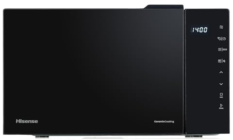 Hisense H23MOBS5HG4 Digitale Mikrowelle mit Grill, 23 Liter, 1000 W, Keramikbeschichtung, Premiumglas, Eco-Modus, programmiertes Auftauen, 10 Leistungsstufen, einfache Reinigung, 8 Programme