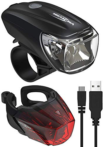 ANSMANN Fahrradlicht Set StVZO zugelassen mit CREE LED / 140 m Leuchtweite 35 Lux 170 Lumen IPX4 Akkubetrieben aufladbar über USB / Radlicht Set bestehend aus Vorderlicht & Rücklicht, rear