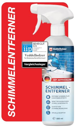 Veddelholzer 500 ml Premium Schimmelentferner mit Aktivchlor. Anti Schimmelspray für Bad, Wand, Fenster Dusche, Tapeten, Fugen, Beton, Kunststoffe, Silikon Wirkt tief & nachhaltig in den Poren