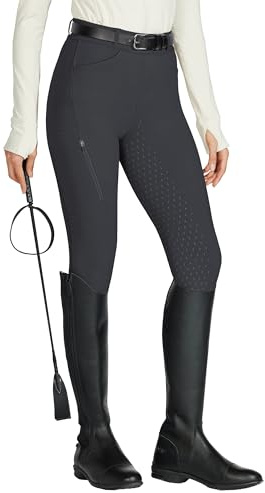 WILLIT Reitleggings Damen Reithose Silikon Vollbesatz High Waist Stretch Reithose mit Reißverschlusstasche Gürtelschlaufen