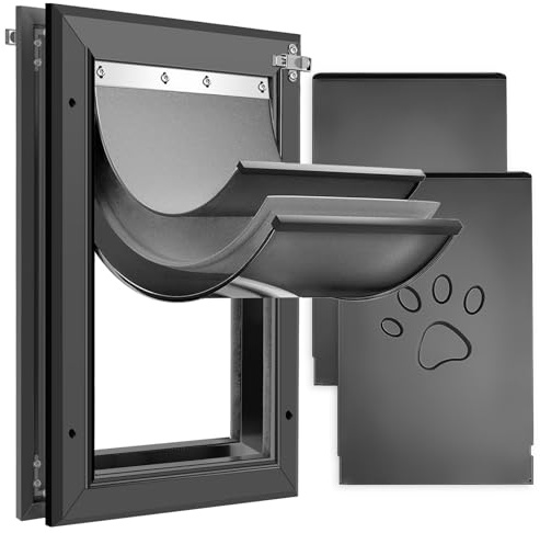 Petoasis Robuste Aluminium-Hundetür mit Schloss, 3 Klappen, isolierte Hundetüren mit Installationsanleitung (evtl. Nicht in Deutscher Sprache), langlebig und rostbeständig, Patent: USD1057087S