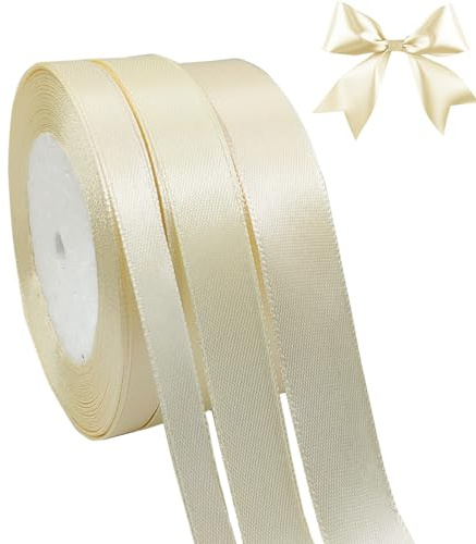 qingmeng Satinband Creme, 66m Geschenkband Beige Breit, 10mm/15mm/20mm Schleifenband Creme, Geschenkband Hochzeit Stoff, Beige Geschenk Band Geschenkbänder für Taufe Geburtstag Deko Geschenkverpackung