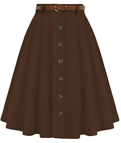 Belle Poque Damen Rock A-Linie Flared Midi Röcke mit Taschen und Gürtel