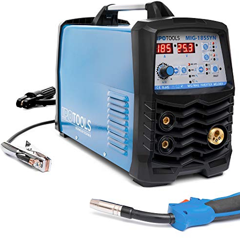 IPOTOOLS MIG-185SYN MIG MAG Schweißgerät - Schutzgas Schweissgerät mit 185 Ampere/Synergic Funktion/Fülldraht und Elektroden/E-Hand/Digitalanzeige/IGBT / 230V / 7 Jahre Garantie